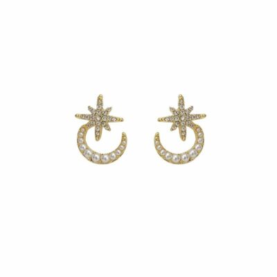[925銀針]復古珍珠溫柔水鉆五角星C形耳針耳環