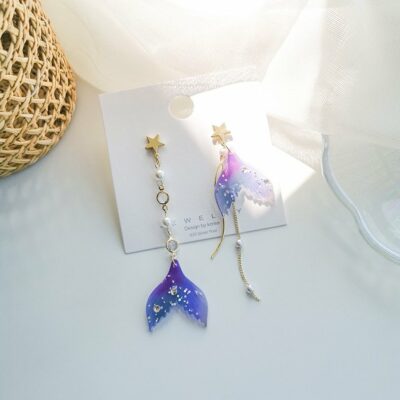 [925銀針]紫色魚尾耳環