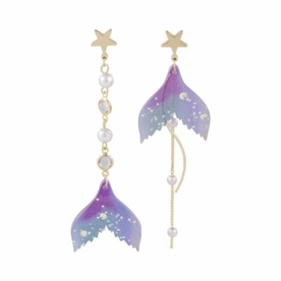 [925銀針]紫色魚尾耳環
