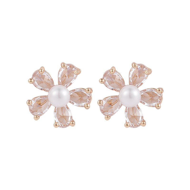 [925銀針]珍珠鋯石多切面耳釘