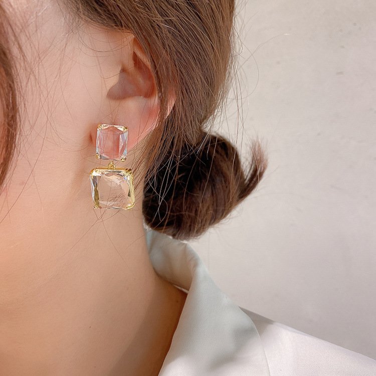 [925銀針]透明方塊耳環耳飾