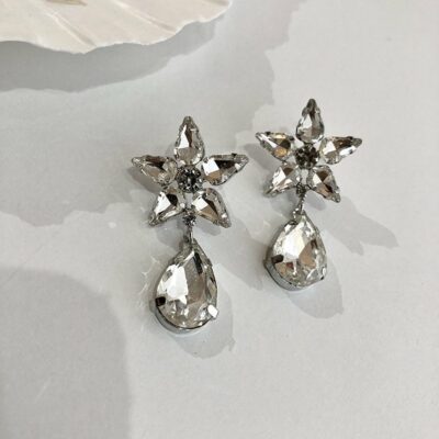 [925銀針]復古五角星透明水滴耳環