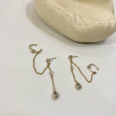 [925銀针]不對稱耳鏈耳夾一體式耳環