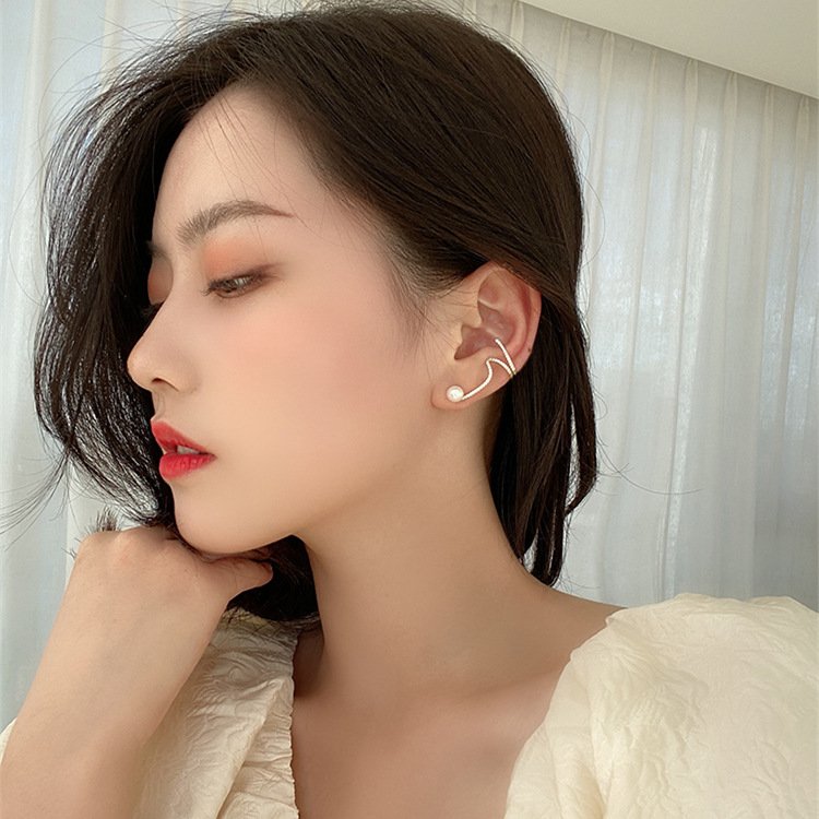 [925銀針]微鑲鋯石珍珠扭曲造型耳環耳釘