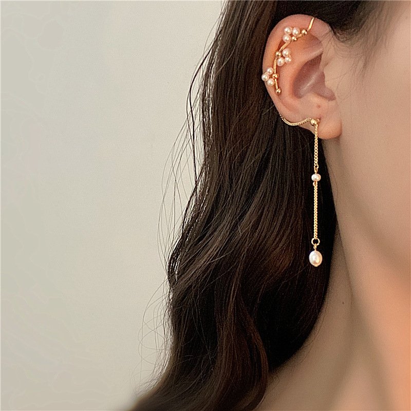 【925銀針】珍珠垂掛耳环耳骨夹