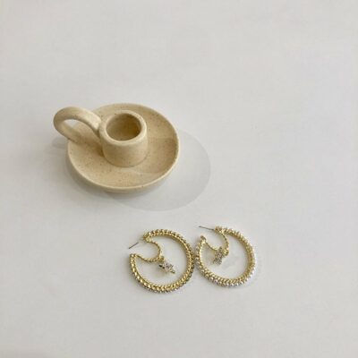 [925銀针]時尚星星C形珍珠耳環