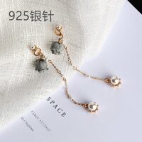 [925銀針]垂掛式珍珠玫瑰花耳環