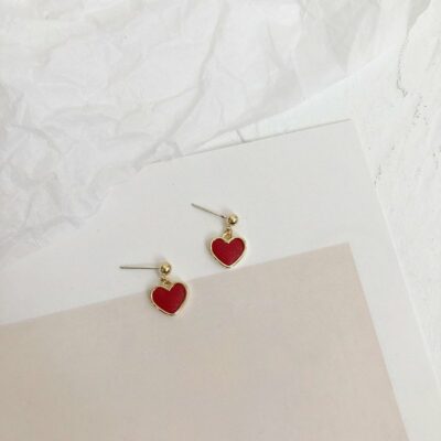 [925銀針]紅色愛心耳釘耳環