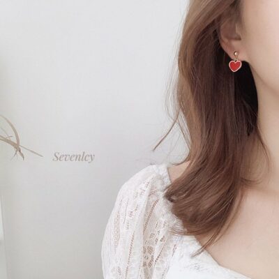 [925銀針]紅色愛心耳釘耳環