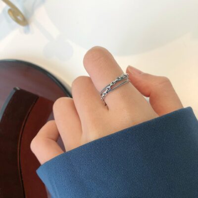 [925純銀]個性簡約多層編織交叉戒指