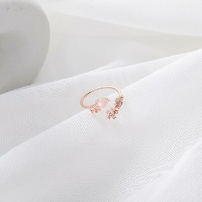 [925銀針]甜美粉玉石蝴蝶耳環戒指項鏈同款