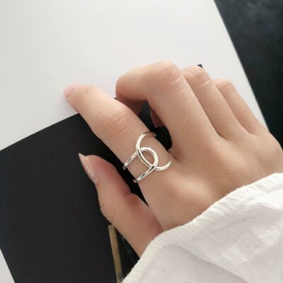 [925純銀]幾何簡約交叉戒指