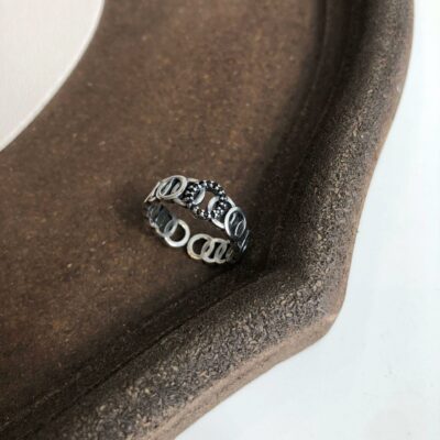 [s925純銀]圓圈黑鉆復古開口戒指指環