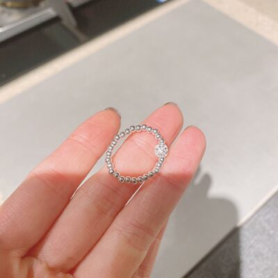[925純銀]滿鉆球彈力繩銀珠戒指
