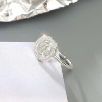 [S925純銀]復古文藝圓形錢幣人像開口戒指