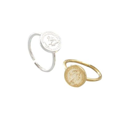 [S925純銀]復古文藝圓形錢幣人像開口戒指