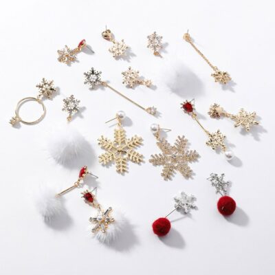 [鋼針]聖誕節甜美雪花珍珠耳環