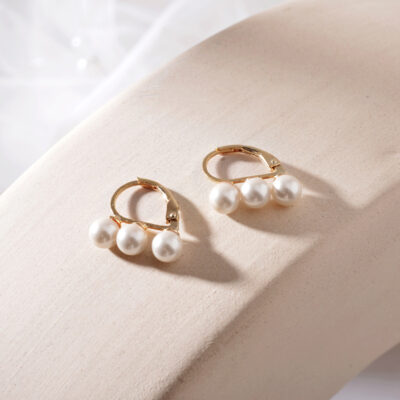 [925純銀]三顆珍珠設計感耳環