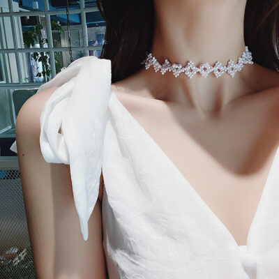 [合金]復古串珠水晶珍珠項鏈