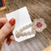 甜美水晶花朵仿珍珠髮夾 - 粉色花朵