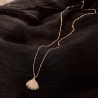 [合金]電鍍真金滿鑽貝殼珍珠項鍊 - 金色