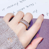 [銅+鋯石]個性滿鑽鋯石戒指 - 3#奢華鋯石長方開口戒指;開口可調節