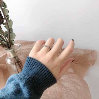 [925純銀]簡約黑雛菊開口戒指