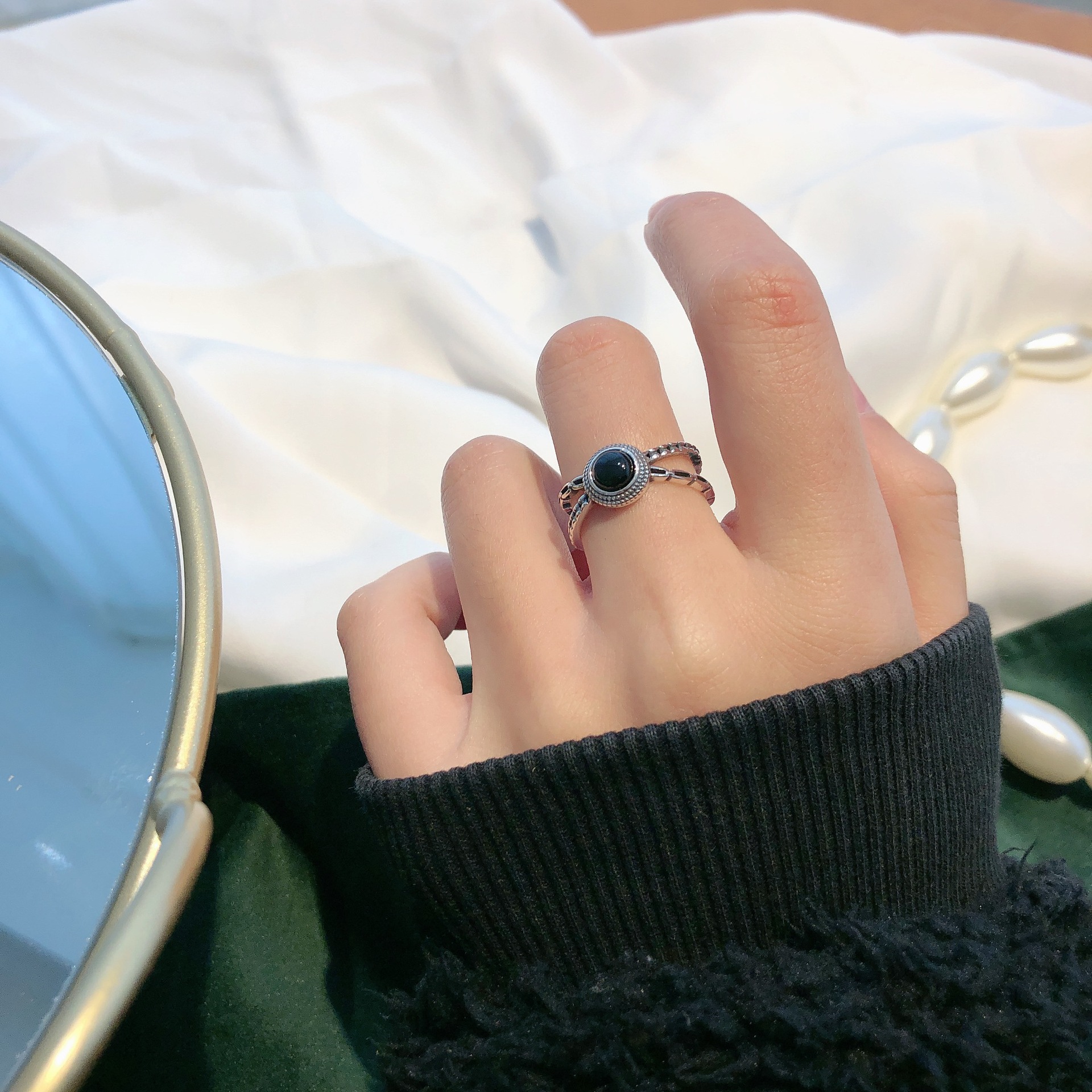 [925純銀]復古黑瑪瑙戒指