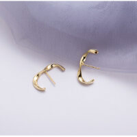 [925純銀]設計款扭曲耳環 - 黃金色, 925銀