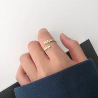 [925純銀]時尚蛇形鑲鑽開口戒指 - 黃金色, 開口可調節