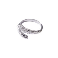 [925純銀]時尚蛇形鑲鑽開口戒指 - 銀色, 開口可調節