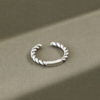 [925純銀]復古麻花方條戒指 - JT090粗款, 開口可調節