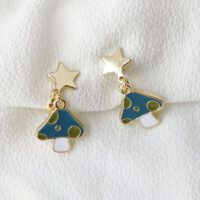 [耳夾]滴釉彩色猫咪花朵耳骨夾 - 8#13847B 蓝色（蘑菇款）