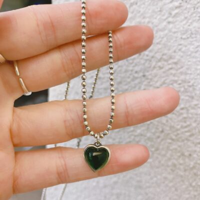 [925純銀]簡約綠色愛心項鏈