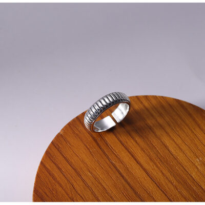[925純銀]復古開口設計條紋戒指