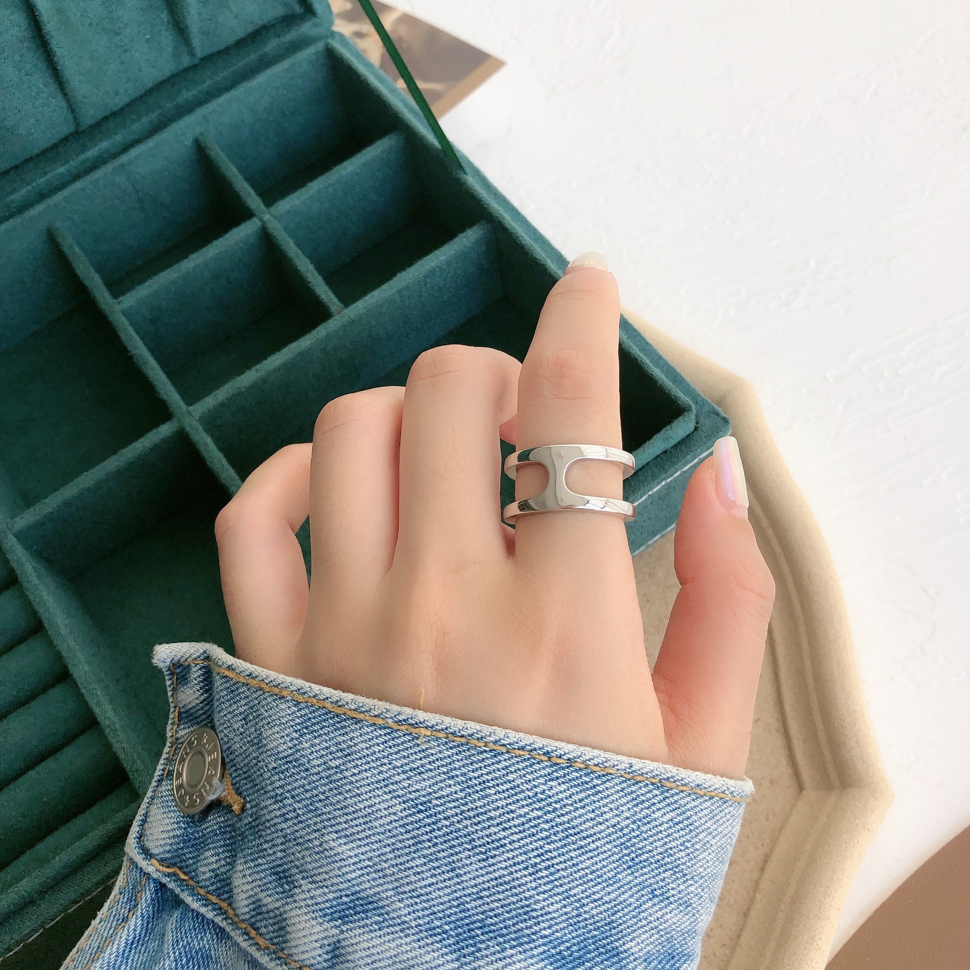 [925純銀]韓版H工字型開口戒指