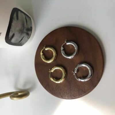 [925純銀]極簡粗圈金屬圓環耳扣耳環