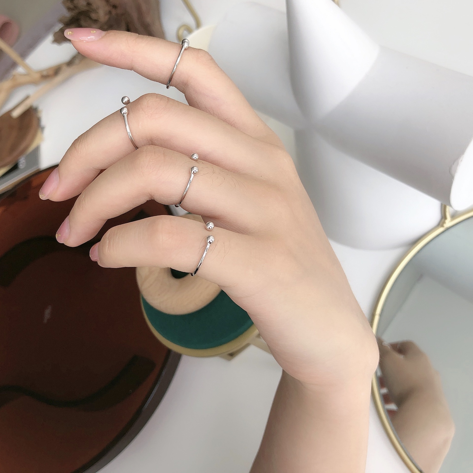 [925純銀]極簡圓珠開口關節戒指