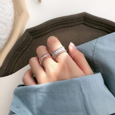 [925純銀]不規則水晶開口戒指