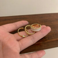 [合金]真金電鍍素圈戒指三件套 - 金色, 開口可調節