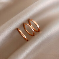 [合金]真金電鍍素圈戒指三件套 - 玫瑰金（16號）, 開口可調節