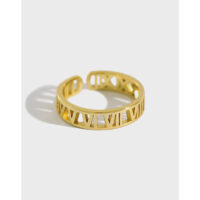 [925純銀]簡約羅馬數字戒指 - 18K金色【14號/可調節】, 開口可調節