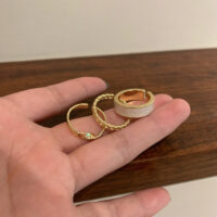 [鈦鋼]三合一戒指 - 金色三件套