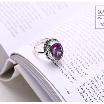 [925純銀]推拉設計紫水晶橢圓戒指
