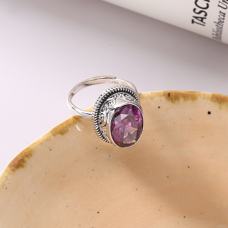 [925純銀]推拉設計紫水晶橢圓戒指