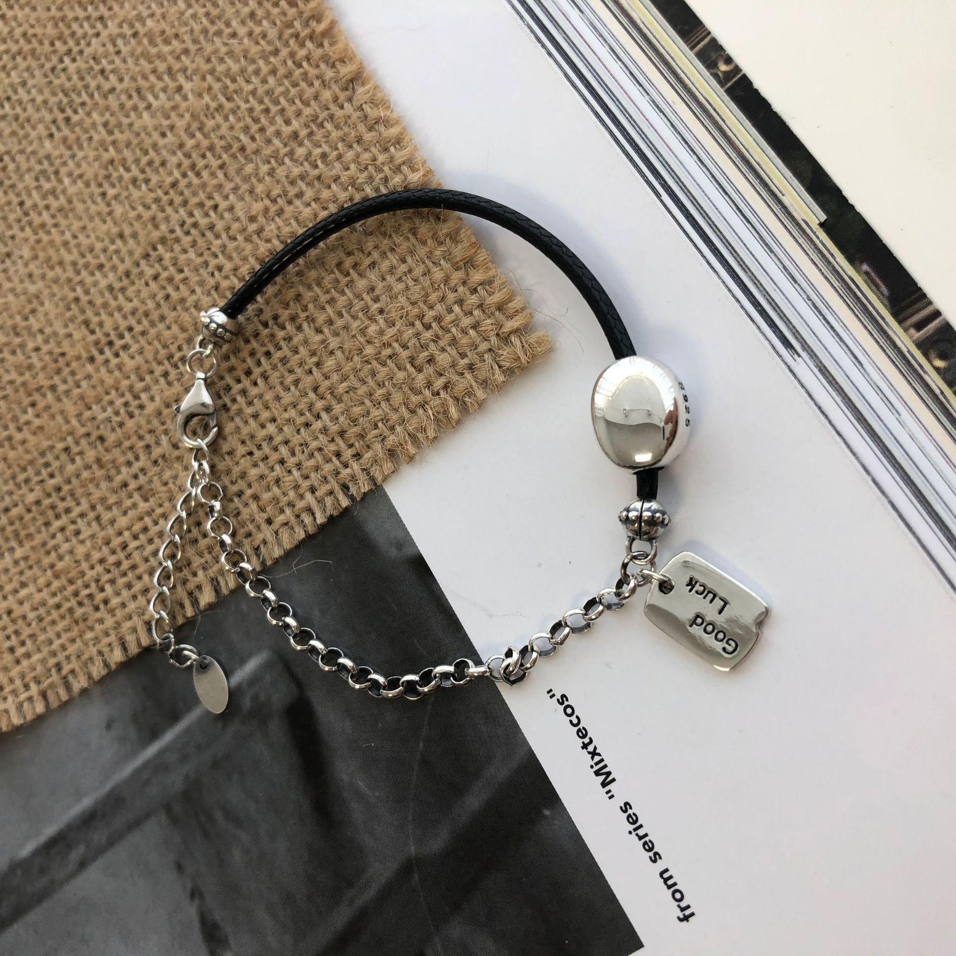 [925純銀]小眾皮繩鏈條手鏈