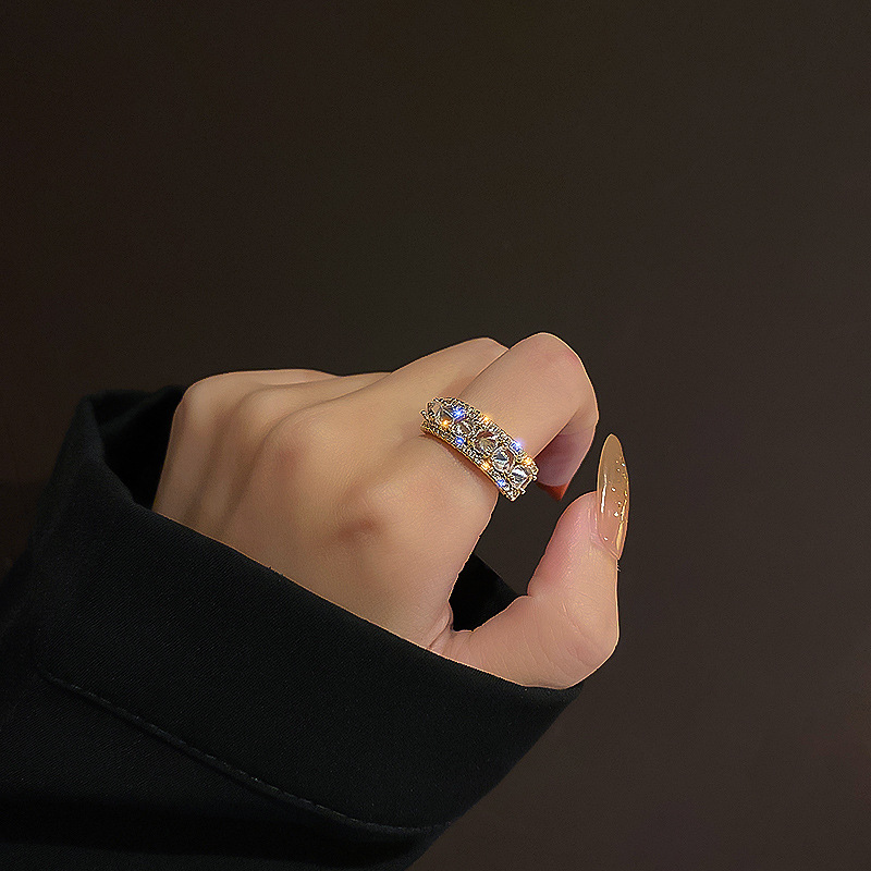 [合金]真金電鍍鑲鑽開口戒指