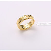 [925純銀]開口設計橄欖枝紋路戒指指環 - 金色