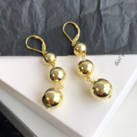 [925純銀]簡約三顆圓珠耳扣耳環 - 金色, 925銀