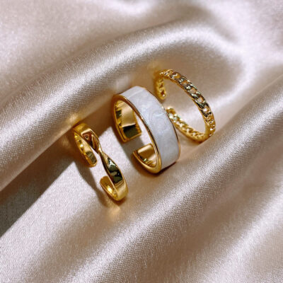 [合金]真金電鍍素圈戒指三件套